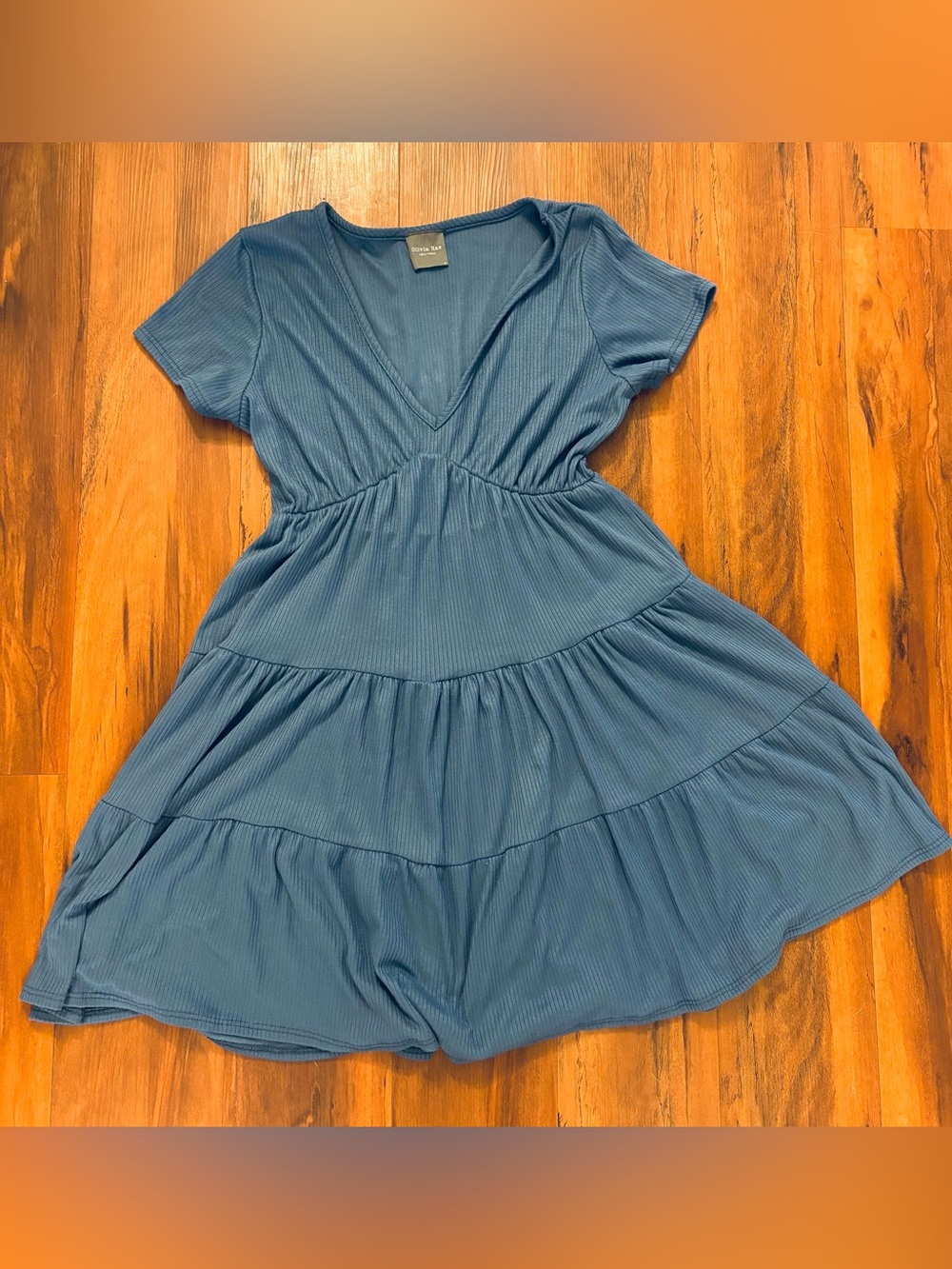 Womenâs Ribbed Tiered Mini Dress Dusty Blue